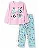 Smarty Girls Looper Knit Full Sleeves T-Shirt & Pyjama Night Suit With Panda Print - Blue & Pink