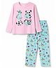 Smarty Girls Looper Knit Full Sleeves T-Shirt & Pyjama Night Suit With Panda Print - Blue & Pink