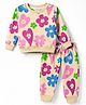Smarty Girls Fleece Woven Full Sleeves Sweatshirt & Pant Winter Wear Suit With Floral Print - Offwhite