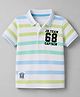 Babyhug Cotton Knit Half Sleeves Polo T-Shirt with Stripes & Jr. Team Captain Print- White