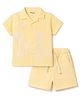 Dapper Dudes Cotton Mixes Knit Half Sleeves Beach Theme Printed Co-Ordinating Shirt & Shorts Set - Light Yellow