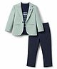 Dapper Dudes Cotton Printed Party T-Shirt & Pant With Blazer - Light Green