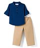 Babyhug Cotton Woven Full Sleeves Solid Color Shirt & Pant Set - Blue & Beige