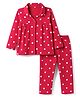 Babyhug Cotton Knit Full Sleeves Polka Dots Printed Co-Ords Top & Pyjama Night Suit - Dark Pink