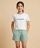 Funkrafts Cotton Jersey Knit Half Sleeves Young Hustler Text Printed Tee & Shorts Set - Green & Off White