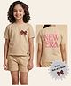 Funkrafts Cotton Jersey Knit Half Sleeves Bow Applique Detailed Tee & Shorts Set - Beige