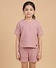 Funkrafts Waffle Knit Half Sleeves Solid Tee & Shorts Set- Pink
