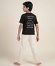 Funkrafts Cotton Jersey Knit  Half Sleeves Back Print Printed Tee & Trouser Set - Black & Off White
