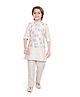 Earth Conscious Linen Woven Full Sleeves Solid Kurta & Pyjama With Leaf Embroidered Jacket - Off White