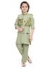 Earth Conscious Linen Woven Full Sleeves Solid Kurta & Pyjama With Floral Embroidered Jacket - Green