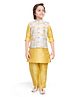 Earth Conscious Viscose Woven Full Sleeves Solid Kurta & Pyjama With Geometric Printed Jacket - Yellow