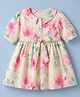 ToffyHouse Woven Half Sleeves Rose Printed Dress - Cream