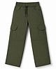 Olio Kids Cotton Woven Full Length Solod Color Trousers with Cargo Pockets - Olive Green