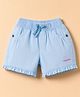 Olio Kids Cotton Knit Above Knee Length Shorts with Text Embroidery & Frill Detailing - Sky Blue