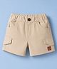 Olio Kids Cotton Knit Above Knee Length Shorts with Text Patch - Tan