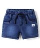 Olio Kids Denim Knit Above Knee Length Shorts with Text Patch - Blue