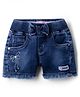 Olio Kids Denim Knit Above Knee Length Shorts with Bow Embellished & Applique - Navy Blue