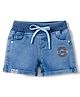Olio Kids Denim Knit Above Knee Length Shorts with Text Embroidery - Light Blue