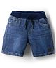 Olio Kids Denim Knit Above Knee Length Shorts with Text Patch - Blue