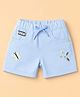 Olio Kids Denim Knit Above Knee Length Shorts with Floral & Butterfly Embroidery - Sky Blue
