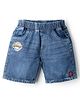 Olio Kids Denim Knit Above Knee Length Shorts with Floral & Butterfly Embroidery - Sky Blue