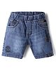 Olio Kids Denim Knit Above Knee Length Shorts with Text Embroidery - Blue