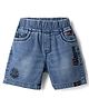 Olio Kids Denim Knit Above Knee Length Shorts with Text Embroidery - Sky Blue