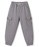 Olio Kids Cotton Woven Full Length Solid Colour Trousers with Cargo Pockets - Grey