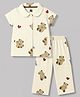 Evimo Single Jersey Knit Half Sleeves Co-Ords Bear Printed Shirt & Pajama Night Suit -Cream
