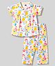 Evimo Single Jersey Knit Half Sleeves Co-Ords Floral & Lemon  Printed Top & Pajama Night Suit -White & Yellow