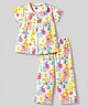 Evimo Single Jersey Knit Half Sleeves Co-Ords Floral & Lemon  Printed Top & Pajama Night Suit -White & Dark Pink
