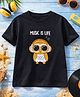 Aww Hunnie Cotton Jersey Knit Half Sleeves Owl & Music Is Life Text Printed Tee - Black