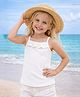 Aww Hunnie Knit Sleeveless Frill Detailed Solid Top - White