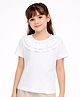 Aww Hunnie Cotton Jersey Knit Half Sleeves Frill Detailed Solid Top - White