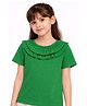 Aww Hunnie Cotton Jersey Knit Half Sleeves Frill Detailed Solid Top - Green