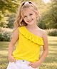 Aww Hunnie Cotton Jersey Knit One Shoulder Frill Detailed Top - Yellow