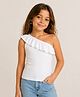 Aww Hunnie Cotton Jersey Knit One Shoulder Frill Detailed Top - White