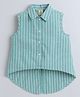 Aww Hunnie Cotton Woven Sleeveless Striped High Low Shirt Style Top - Green