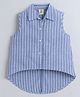 Aww Hunnie Cotton Woven Sleeveless Striped High Low Shirt Style Top - Blue