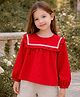 Aww Hunnie Cotton Woven Full Sleeves Lace & Frill Detailed Top  - Red