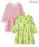 Honeyhap Premium 100% Cotton Knit Full Sleeves Butterfly & Floral Printed Frocks With Bio Finish Pack of 2 -  Almond Blossom & Goldfinch