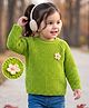 Babyhug Knit Full Raglan Sleeves Solid Colour Cable Knit Designed Pullover with Floral Applique - Limegreen
