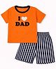 HRIT Cotton Knit Half Sleeves I Love Dad Embroidered Tee & Shorts Set - Orange & Navy Blue