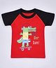 HRIT Cotton Knit Tee Half Sleeves Crocodile Printed Colour Blocked Tee - Red