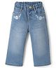 Babyhug Cotton Lycra Denim Full Length Flower Embroidered Washed Jeans With Stretch - Navy Blue