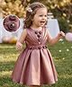 Bluebell Satin Woven Sleeveless Party Dress With Stone & Floral Applique - Light Brown