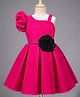 Bluebell Satin Woven Sleeveless Solid Pleated Party Dress With Floral Applique - Dark Pink