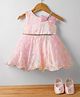 Bluebell Satin Woven Sleeveless Floral Printed Party Dress With Bow Applique & Booties - Pink