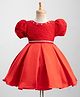 Bluebell Stain Woven Sleeveless  Party Dress With Floral Applique & Lace Detailing - Red