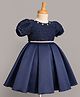 Bluebell Satin Woven Half Sleeves Party Dress With Floral Applique & Lace Embellished - Navy
